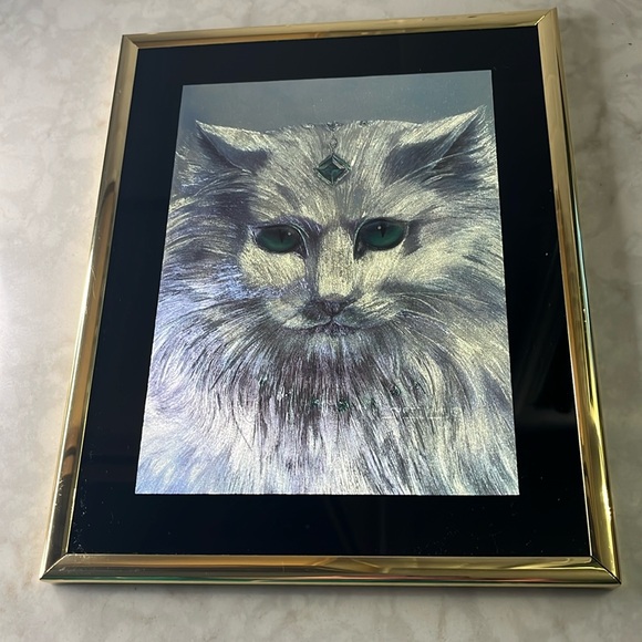 Vintage Foil Art Etchings by Sue Dawes Enchanted Creatures Cat  10”x 8” made USA - Picture 1 of 6